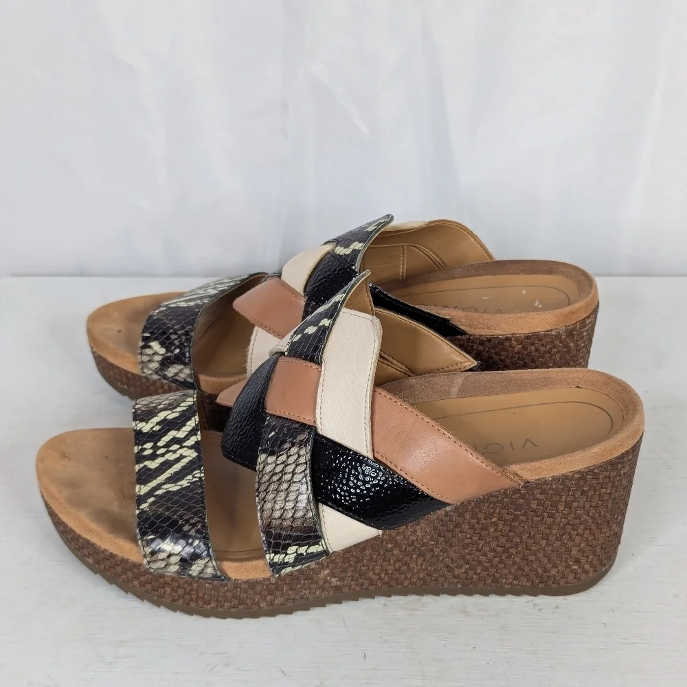 Vionic Tara Ray Snakeskin Leather Wedge Slide Sandals Heels - Size - Picture 3 of 7